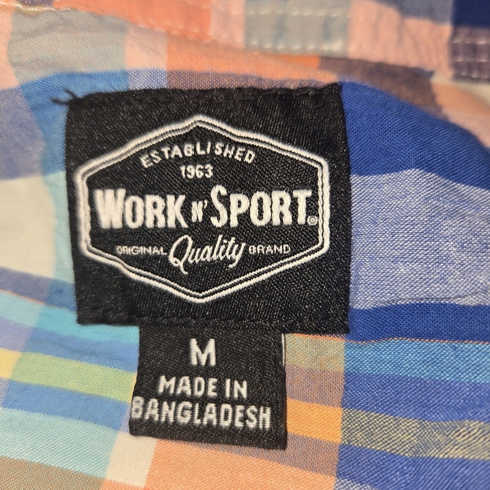 Plaid Collared Short Sleeve Mens Work Shirt Size Medium - Picture 4 of 7